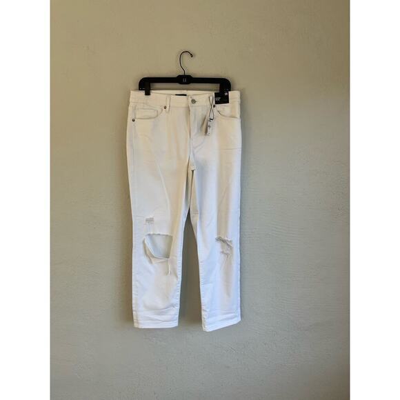 Express Woman White Mid Rise Ripped Boyfriend Jeans, Size 10R - Picture 4 of 11